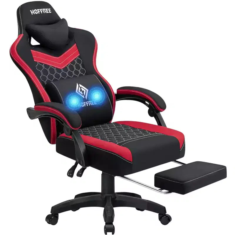 Breathable Fabric Massage Gaming Chair Ergonomic Office PC Chair with Footrest & Adjustable