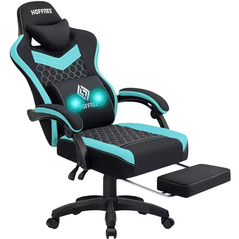 Breathable Fabric Massage Gaming Chair Ergonomic Office PC Chair with Footrest & Adjustable