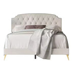 Velvet Upholstered Platform Bed with Diamond Tufted Headboard