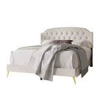 Velvet Upholstered Platform Bed with Diamond Tufted Headboard