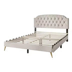 Velvet Upholstered Platform Bed with Diamond Tufted Headboard