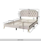 Velvet Upholstered Platform Bed with Diamond Tufted Headboard