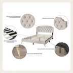 Velvet Upholstered Platform Bed with Diamond Tufted Headboard
