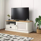 White Solid Wood Pine TV Stand Entertainment Center - 41.7x15.7x15.7 with Drawer, Open Shelf & Cabinet, Easy Clean