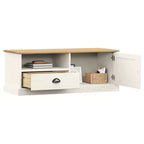 White Solid Wood Pine TV Stand Entertainment Center - 41.7x15.7x15.7 with Drawer, Open Shelf & Cabinet, Easy Clean
