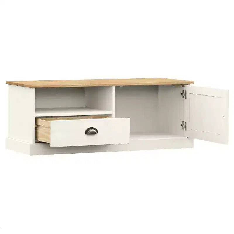 White Solid Wood Pine TV Stand Entertainment Center - 41.7x15.7x15.7 with Drawer, Open Shelf & Cabinet, Easy Clean