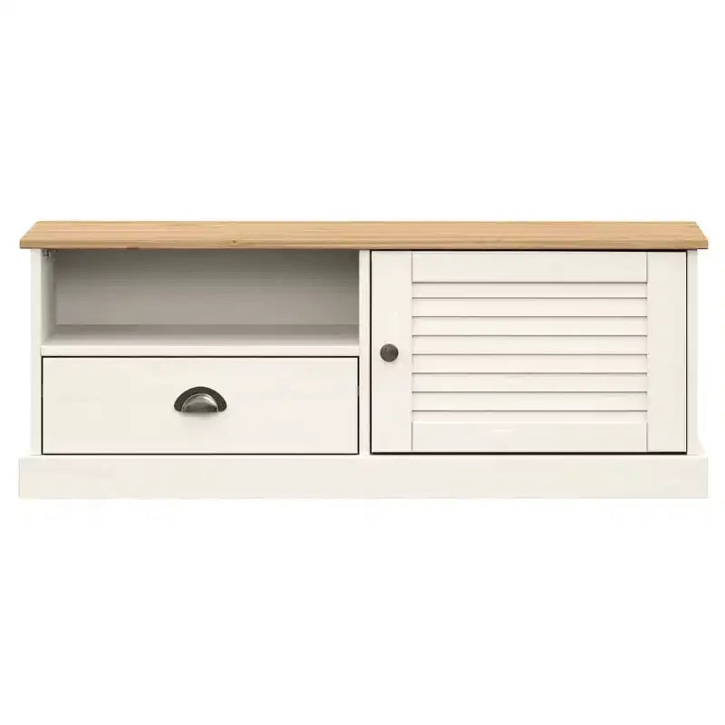 White Solid Wood Pine TV Stand Entertainment Center - 41.7x15.7x15.7 with Drawer, Open Shelf & Cabinet, Easy Clean