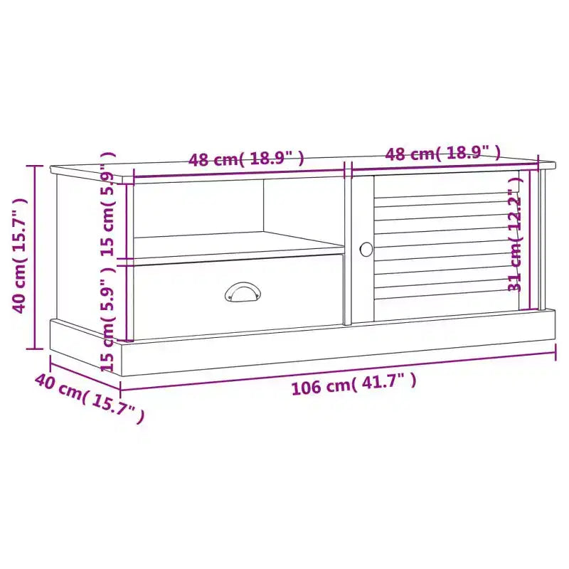 White Solid Wood Pine TV Stand Entertainment Center - 41.7x15.7x15.7 with Drawer, Open Shelf & Cabinet, Easy Clean