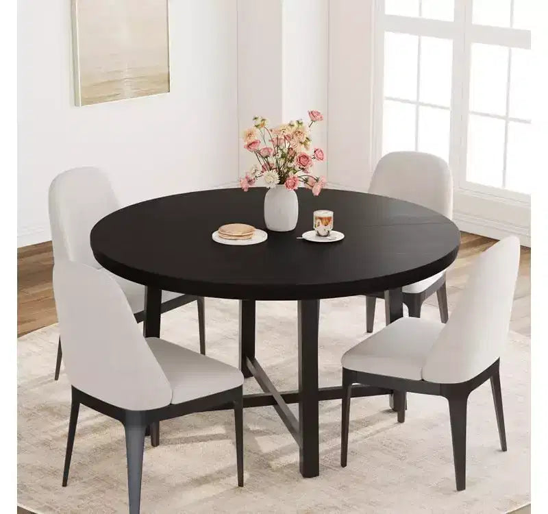 Tavolo da pranzo rotondo da 120 cm, tavolo da pranzo industriale da 4 a 6 posti, tavolo da cucina in legno con robusta struttura in metallo, tavolo da cucina circolare per la casa, senza sedie