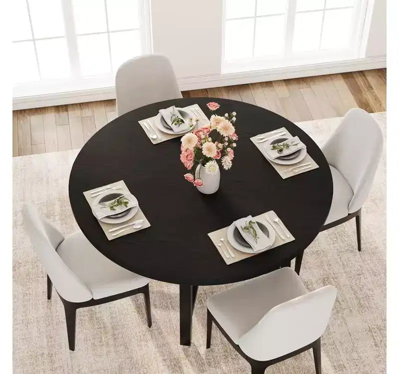 Tavolo da pranzo rotondo da 120 cm, tavolo da pranzo industriale da 4 a 6 posti, tavolo da cucina in legno con robusta struttura in metallo, tavolo da cucina circolare per la casa, senza sedie
