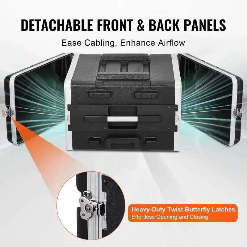Custodia Rack 6U, Profondità Standard 19 pollici, Armadio Rack per Server con Rotelle in ABS, Robuste Chiusure a Farfalla a Sgancio Rapido, Frontale Rimovibile, Nero