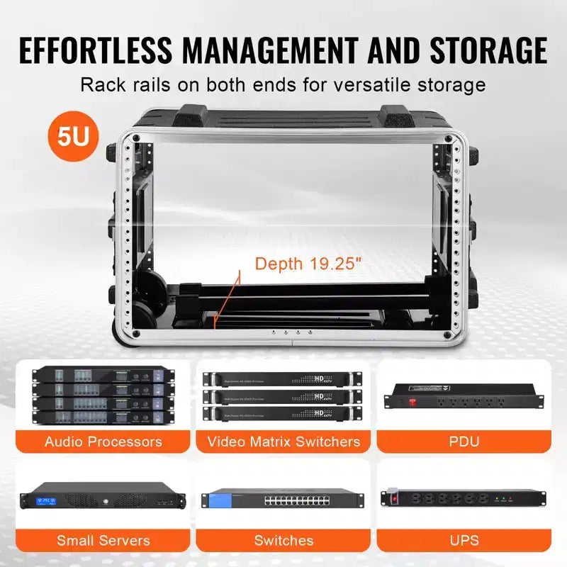 Custodia Rack 6U, Profondità Standard 19 pollici, Armadio Rack per Server con Rotelle in ABS, Robuste Chiusure a Farfalla a Sgancio Rapido, Frontale Rimovibile, Nero