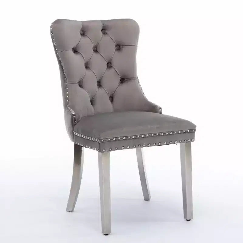 Set di 2 sedie da pranzo moderne in velluto con tappezzeria trapuntata di alta qualità, struttura in legno massello e gambe placcate in acciaio inossidabile cromato