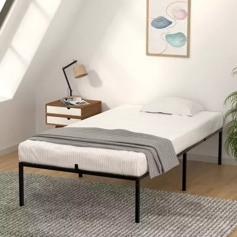 Struttura Letto in Metallo, Base Letto a Piattaforma Singola Senza Necessità di Rete a Molle, con Supporto a Doghe in Metallo, Facile Montaggio, Spazio per Riporre Oggetti Sotto il Letto