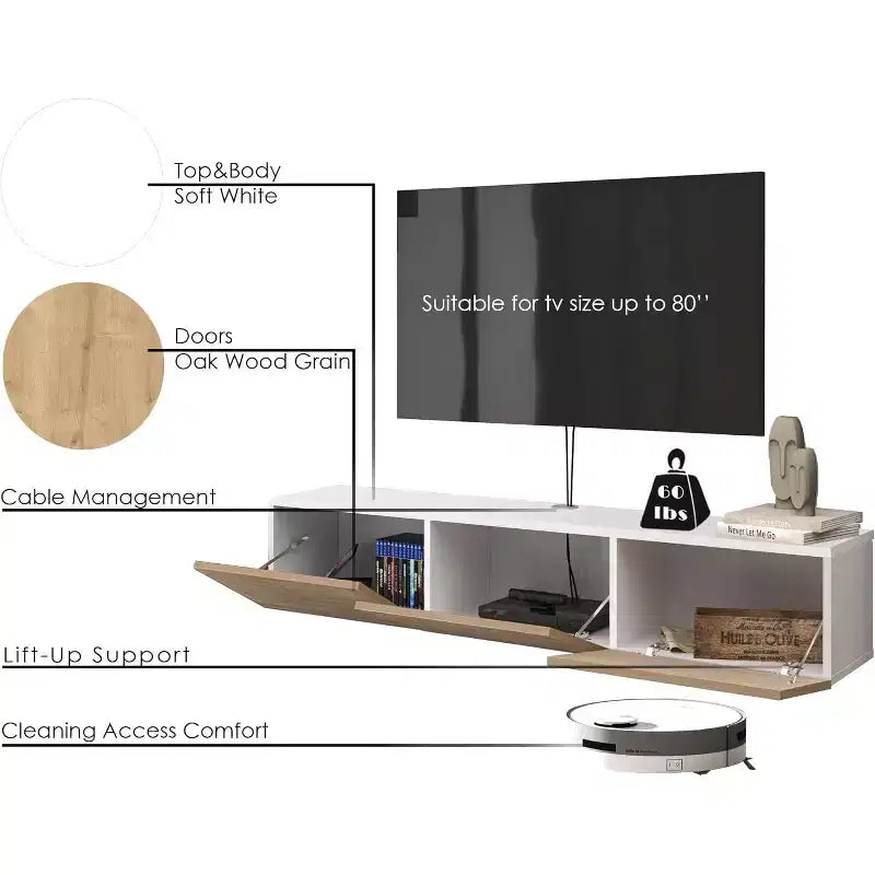 Mobile TV Sospeso a Parete per TV Fino a 75 Pollici, Bianco