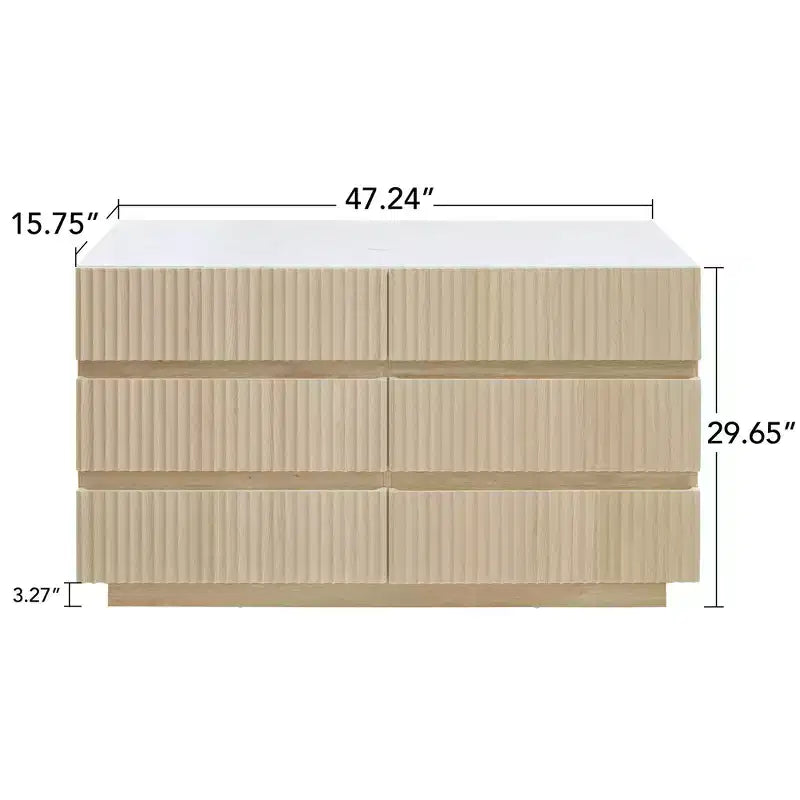 Cassettiera in legno scanalata Erin Modern da 120 cm con 6 cassetti, LED e design senza maniglie