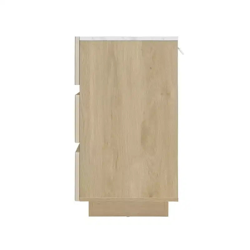 Cassettiera in legno scanalata Erin Modern da 120 cm con 6 cassetti, LED e design senza maniglie