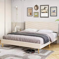 King Velvet Upholstered Platform Bed, Modern Bed Frame, Wood Slats Support, Adjustable Headboard, No Box Spring Needed