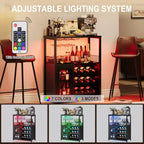 3-Tier Wine Bar Cabinet with Wine Rack and Storage Space, Buffet Cabinet with Glass Holder and Mesh Door, for Kitchen, Living Room and Bar