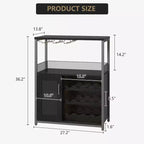 3-Tier Wine Bar Cabinet with Wine Rack and Storage Space, Buffet Cabinet with Glass Holder and Mesh Door, for Kitchen, Living Room and Bar