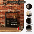 3-Tier Wine Bar Cabinet with Wine Rack and Storage Space, Buffet Cabinet with Glass Holder and Mesh Door, for Kitchen, Living Room and Bar