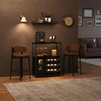 3-Tier Wine Bar Cabinet with Wine Rack and Storage Space, Buffet Cabinet with Glass Holder and Mesh Door, for Kitchen, Living Room and Bar