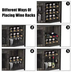 3-Tier Wine Bar Cabinet with Wine Rack and Storage Space, Buffet Cabinet with Glass Holder and Mesh Door, for Kitchen, Living Room and Bar