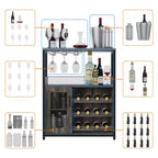 3-Tier Wine Bar Cabinet with Wine Rack and Storage Space, Buffet Cabinet with Glass Holder and Mesh Door, for Kitchen, Living Room and Bar