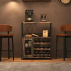 3-Tier Wine Bar Cabinet with Wine Rack and Storage Space, Buffet Cabinet with Glass Holder and Mesh Door, for Kitchen, Living Room and Bar