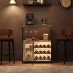 3-Tier Wine Bar Cabinet with Wine Rack and Storage Space, Buffet Cabinet with Glass Holder and Mesh Door, for Kitchen, Living Room and Bar
