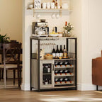 3-Tier Wine Bar Cabinet with Wine Rack and Storage Space, Buffet Cabinet with Glass Holder and Mesh Door, for Kitchen, Living Room and Bar