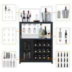 3-Tier Wine Bar Cabinet with Wine Rack and Storage Space, Buffet Cabinet with Glass Holder and Mesh Door, for Kitchen, Living Room and Bar