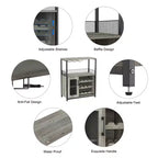 3-Tier Wine Bar Cabinet with Wine Rack and Storage Space, Buffet Cabinet with Glass Holder and Mesh Door, for Kitchen, Living Room and Bar