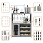3-Tier Wine Bar Cabinet with Wine Rack and Storage Space, Buffet Cabinet with Glass Holder and Mesh Door, for Kitchen, Living Room and Bar