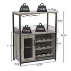 3-Tier Wine Bar Cabinet with Wine Rack and Storage Space, Buffet Cabinet with Glass Holder and Mesh Door, for Kitchen, Living Room and Bar