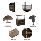 3-Tier Wine Bar Cabinet with Wine Rack and Storage Space, Buffet Cabinet with Glass Holder and Mesh Door, for Kitchen, Living Room and Bar