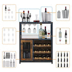 3-Tier Wine Bar Cabinet with Wine Rack and Storage Space, Buffet Cabinet with Glass Holder and Mesh Door, for Kitchen, Living Room and Bar