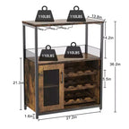 3-Tier Wine Bar Cabinet with Wine Rack and Storage Space, Buffet Cabinet with Glass Holder and Mesh Door, for Kitchen, Living Room and Bar
