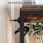 3-Tier Wine Bar Cabinet with Wine Rack and Storage Space, Buffet Cabinet with Glass Holder and Mesh Door, for Kitchen, Living Room and Bar