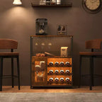 3-Tier Wine Bar Cabinet with Wine Rack and Storage Space, Buffet Cabinet with Glass Holder and Mesh Door, for Kitchen, Living Room and Bar