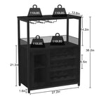 3-Tier Wine Bar Cabinet with Wine Rack and Storage Space, Buffet Cabinet with Glass Holder and Mesh Door, for Kitchen, Living Room and Bar