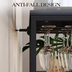 3-Tier Wine Bar Cabinet with Wine Rack and Storage Space, Buffet Cabinet with Glass Holder and Mesh Door, for Kitchen, Living Room and Bar