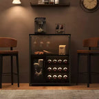 3-Tier Wine Bar Cabinet with Wine Rack and Storage Space, Buffet Cabinet with Glass Holder and Mesh Door, for Kitchen, Living Room and Bar