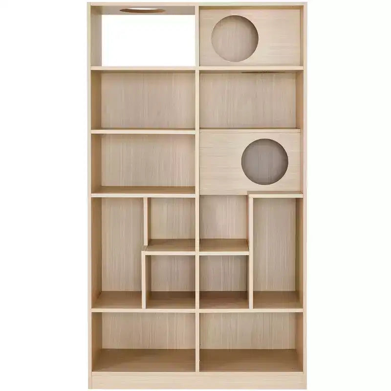 Modern Bookshelf with Cat Litter Box, Display Case with Cat Climbing Shelf, 2 in 1 Bookcase for Living Room, Bedroom, Natural