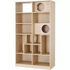 Modern Bookshelf with Cat Litter Box, Display Case with Cat Climbing Shelf, 2 in 1 Bookcase for Living Room, Bedroom, Natural