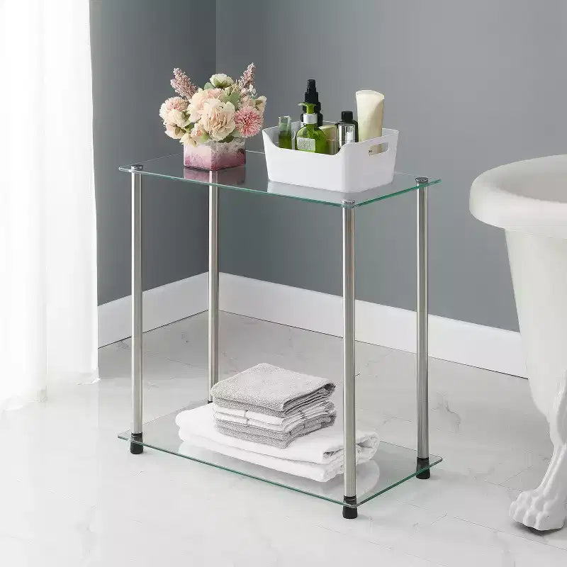 24 in.H Silver Color Rectangle Glass Table Top End Table 1 -piece