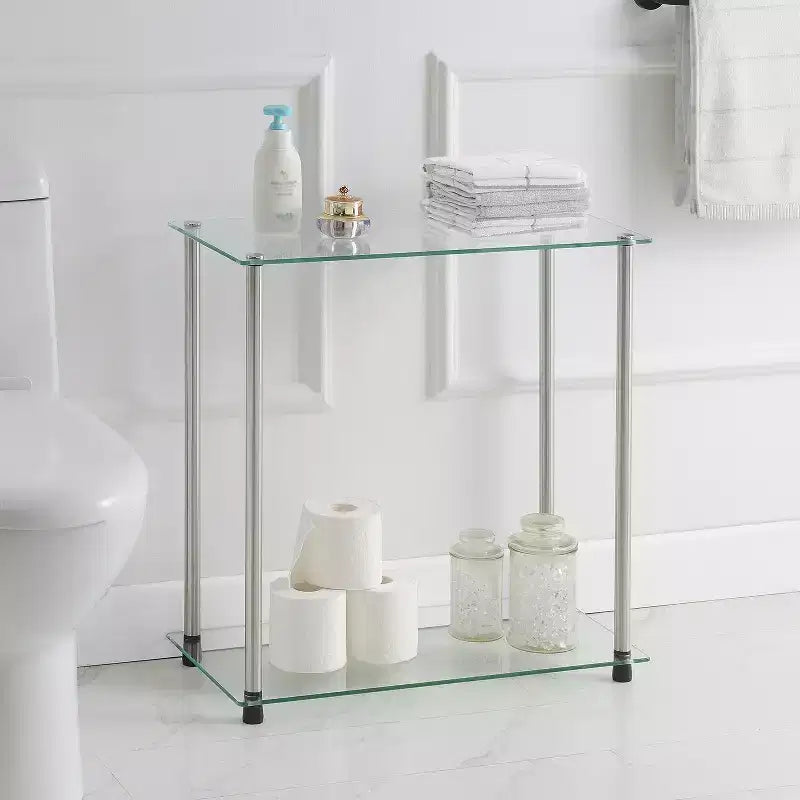 24 in.H Silver Color Rectangle Glass Table Top End Table 1 -piece