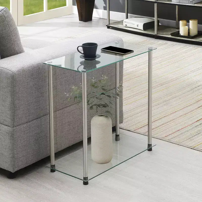 24 in.H Silver Color Rectangle Glass Table Top End Table 1 -piece