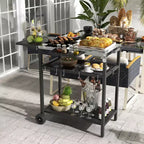 Bar Serving Cart Outdoor Kitchen Island with Stainless Steel Top and Storage for Patio , Black, 48*24.4*33.1
