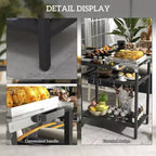 Bar Serving Cart Outdoor Kitchen Island with Stainless Steel Top and Storage for Patio , Black, 48*24.4*33.1